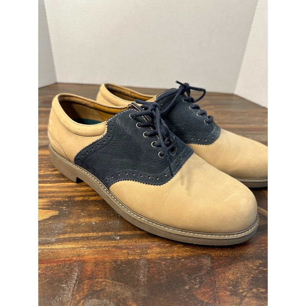 Rockport Mens Saddle Shoes Leather Lace Up Oxfords Beige Blue 8.5 W